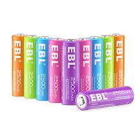 EBL AA Rechargeable Batteries, (5 Color in One Box) 1.2V 2500mAh Ni-Mh Pre-Charged Double A Battery Long Lasting for Game Control, 10 Pack