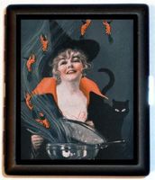 Victorian Witch w Cauldron Pin Up ID Cigarette Case