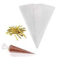 200 Triangle Clear Plastic Treat Bags, 200 Golden Twist Ties, Self Sealing OPP Cello Bags Treat Bags for Candy Cake Pop Chocolate Bakery Cookies Christmas Decorative Wrappers (6'' x 12'')