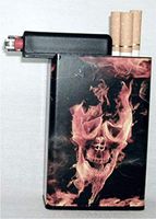 Cigarette Case Fire Skull Face with Built on Lighter Holder