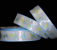 5 Yards Baby Boy Blue Yellow Bottle Pacifier Binky Satin Wired Ribbon 1 1/2"W