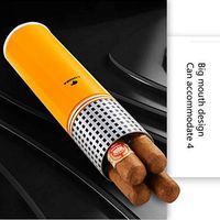 Humidors Cigar moisturizing Cabinet Travel Carrying case Cigar Maintenance Box Configuration Hygrometer and humidifier Large Caliber can be Placed 4 (Color : Yellow, Size : 21.55.35.3cm)