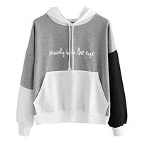 Ros1ock Patchwork Hoodies for Women Letter Printing Pullover Tops Casual Long Sleeve Sweatshirt Gray