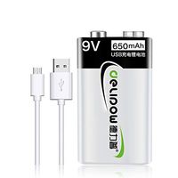 Delipow USB Rechargeable Batteries 9V, 650mAh Li-ion 1.5h Quick Charge Battery Cell, Recyclable Recharge Battery with Micro USB Charge