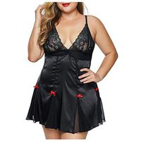 Women Plus Size Babydoll Lingerie Back Crisscross Lace Trim Chemise Sleepwear
