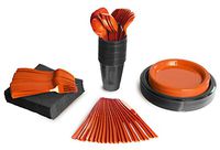 350 PCS Halloween Disposable Tableware Combo Pack INCLUDES: 50 9" Plastic dinner plates | 50 7" plastic appetizer plates |50 plastic cups | 50 paper napkins | 50 plastic cutlery spoons forks & knives