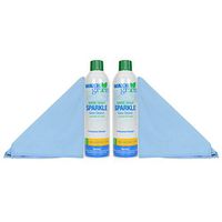 Two Waxie Green 16-ounce Glass Cleaners and Two Waxie Blue Microfiber Polishing Cloths