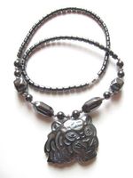 Healing Hematite Necklace with Tiger Pendant Symbol (All Hematite)
