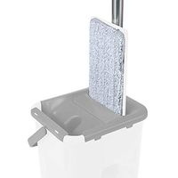 joystar Squeeze Flat Mop, 1 Bucket, Wet Dry Floor Cleaning Hand Free, 3 Reusable Mop Pads, Stainless Steel Handle (White)