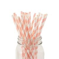 SSORA Paper Drinking Straws Disposable Biodegradable Pink Striped Pack of 100 for Baby Shower Party Decorations