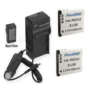 TWO 2 D-Li88 D-L188 Batteries + Charger for Pentax Optio H90 P70 P80, Pentax WS80, Pentax W90