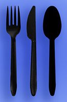 Wow Plastics Inc. Medium Weight Spoon, Fork, Knife - Black - 3/1000 (3,000/Case)