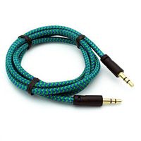 Green Braided Car Audio Stereo Auxiliary Aux Cable for Samsung Galaxy J1, Grand Prime - LG Volt 2, Tribute 2, Escape 2 - ZTE Overture 2, ZMAX, ZMAX+, Nubia Z9 - ASUS Zenfone, 2