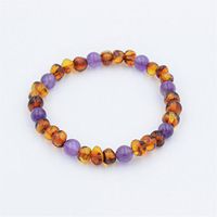 Baltic Amber and Amethyst Adult Bracelet, Natural Pain Relief, Polished Amber