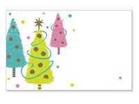Pack Of 50, Bright Green, Turquoise and Pink Christmas Trees w/Golden trimmings Wishes Gloss Enclosure Card 3-1/2 x 2-1/4" Made In USA
