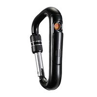 Lock Buckle Lighter Portable USB Lighter Rechargeable Flameless Windproof Electronic Lighters Aluminum Carabiner D-Shape Screw Lock Buckle Snap Clip Backpack Hanging Keychain Hook Padlock (Black)