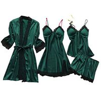 Viviplus 4Pc Set Lingerie for Women, Trendy Solid Silk Lace Robe Dress Babydoll Nightdress Sleepwear Underwear Kimono Robes Set