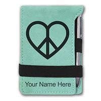 Mini Notepad, Peace Love Heart, Personalized Engraving Included (Teal)