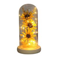 JIDSFIE Sunflower Glass Micro Landscape Kit, Sunflower Lasts Forever in a Glass Dome with LED Lights, Gift for Women Mothers Day Valentine's Day Wedding Anniversary (Yellow)