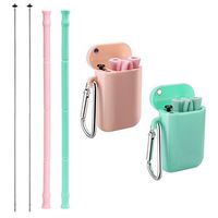 Vantic Collapsible Reusable Silicone Straws - Portable Folding Drinking Straws, BPA Free with Travel Case & Cleaning Brush, Suitable for 20 or 30 oz Tumblers - Pink/Green