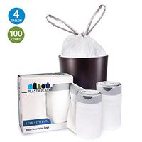 Plasticplace 4 Gallon Trash Bags │ 0.7 Mil │ Drawstring White Garbage Can Liners │ 17" x 16" (100 Count)
