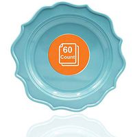 Tiger Chef 60-Count, 10-inch Sea Blue Color Round Scalloped Rim Disposable Plastic Plate Set Includes 60 Plastic Dinner Plates - BPA-Free