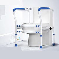 Stand Alone Toilet Safety Rails with Adjustable Height Width for Toilet with Easy Installation Bathroom Safety Frame Toilet Assist and Grab Bar (Blue)