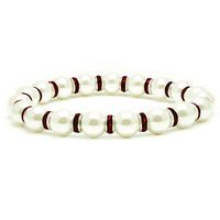 Accents Kingdom Women's Magnetic Hematite White Tuchi Simulated Pearl Bracelet with Simulated Garnet Crystal, 7.5"