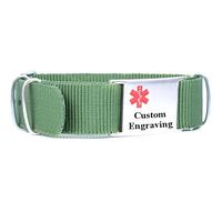 My Identity Doctor - Sports Medical ID Bracelet with Custom Engraving - Soft Nylon - Army Green