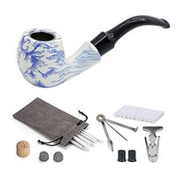 Tobacco Smoking Pipe Set, Deepened & Windproof Wooden Pipe with Leather Tobacco Pouch, Wood Stand and Smoking Accessories