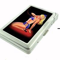 Metal Cigarette Case with Built In Lighter Pin Up Girl Design-016