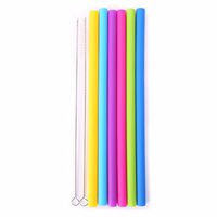 Funnytoday365 6Pcs/Set Multicolor Reusable Food Grade Silicone Drinking Straight Straws With Cleaning Brushes