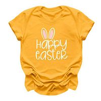 Eoeth Blouse Pullover for Women Happy Easter Letter Printed Short Sleeves Casual O-Neck Tops Shirts T-Shirt Tracksuits Tee Yellow