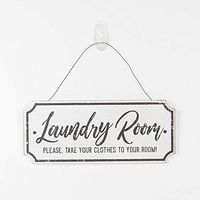 12" X 5" X .25" Hanging Wood Sign (Laundry Room, Please Take Your.), White/Black – 15324
