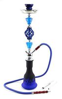 Freddy 1 Hose Hookah 24" Matte Finish Flame Design Glass Vase Complete Set Shisha W/Carrying Box (Blue)
