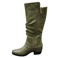 HebeTop Women's Knee High Boots Women Fashion Western Style Cowboy Riding Boots Casual Knee Middle Tube Boots Green