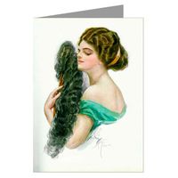 Twelve notecards of Harrison Fisher's Celebrated Illustrations Of Women this one featuring an American Beauty with a feathered fan