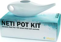 Neti Pot Kit with 50 Saline Packets, Ceramic Sinus Rinse Nasal Congestion Relief, Natural Nose Irrigation System Salt Wash, for Sinus Infections, Allergies and Congestion Relief
