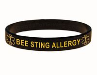 Bee Sting Allergy ID Bracelet Wristband - Black - 8 Inches - Standard