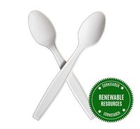 [50 Pack] HeloGreen Eco-Friendly 7" Tea Spoons Cornstarch: Disposable Heavyweight Heavy Duty Elegant Utensils Cutlery Alternative To Plastic Spoons, Plasticware for Party Supplies, Wedding - Ivory