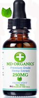 250mg MD Organics Pure Organic Natural Hemp Extract Oil Fresh Mint Flavor Drops Pain Stress Vegan Joints Sleep Omega 3,6,9 Amino Acids Immune Support Skin Hair Mood U.S. Grown Lab Certified