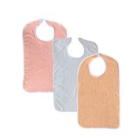 3 Pack Terry Adult Bib with Velcro Closure (White, Pink, Peach)