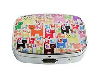 XUTAI Custom Personalized Square Stainless Steel Silver Glass Travel Pill Case Vitamin Decoration Box (Colorful Cats)
