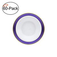 Tiger Chef 5-ounce Heavyweight Plastic China Like Dessert Bowls. Quality Reusable Dinnerware - Cobalt Blue And Gold Trim Design - (60)
