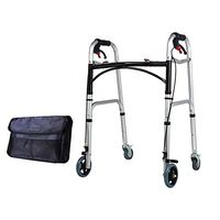 Folding Walkers with Wheels Adjustable Height Compact Lightweight with"4" Wheels Durable Plastic Handles Medical Trigger Release Walker (Silver),FourWheel