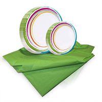 Tiger Chef Brushstrokes Disposable Plate Paper Dinnerware Set for 48 Guest, Includes 48 10-inch and 7-in Paper Plates and 1 Plastic Tablecloth 54x108-in, Party Pack Tableware, Wedding, Birthdays
