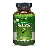Irwin Naturals Biotin-6000 Supports Healthy Skin, Hair & Nails - Strength + Protection with High Potency 6000 mcg, Bamboo, Avocado, Coconut & More - Maximum Absorption - 60 Liquid Softgels