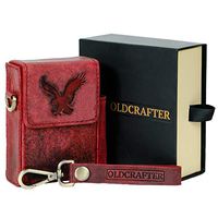 OLDCRAFTER Genuine Mountain Goat Leather Case Box Holder with Fastener and Side Pocket for Lighter (Crimson RED)