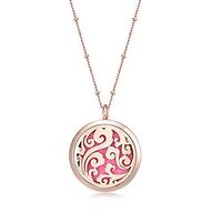 MESINYA Rose Gold Color 316L S.Steel Essential Oils Aromatherapy Diffuser Locket Necklace (Ocean Swirl 30mm)