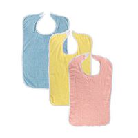 3 Pack Terry Adult Bib with Velcro Closure (Pink, Yellow, Light Blue)